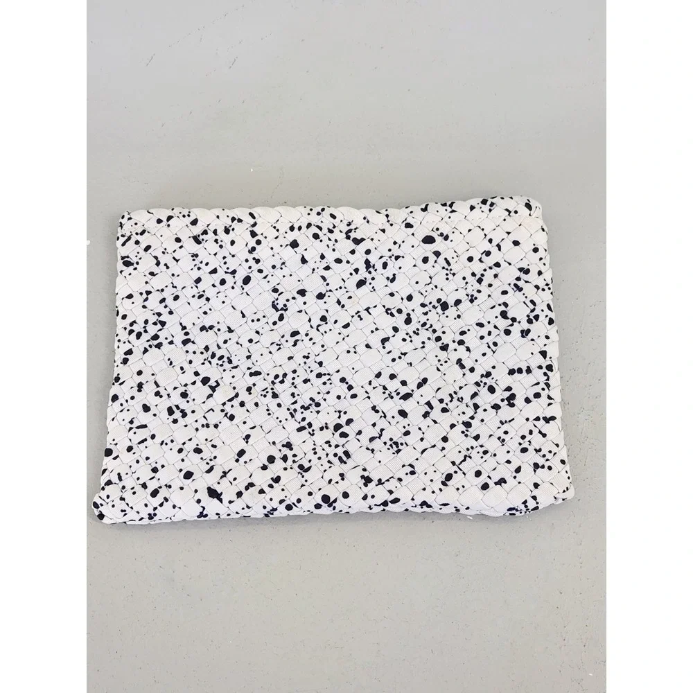 Naghedi Woven Neoprene Pouch Women Small White Black Ink Splatter Print Luxury